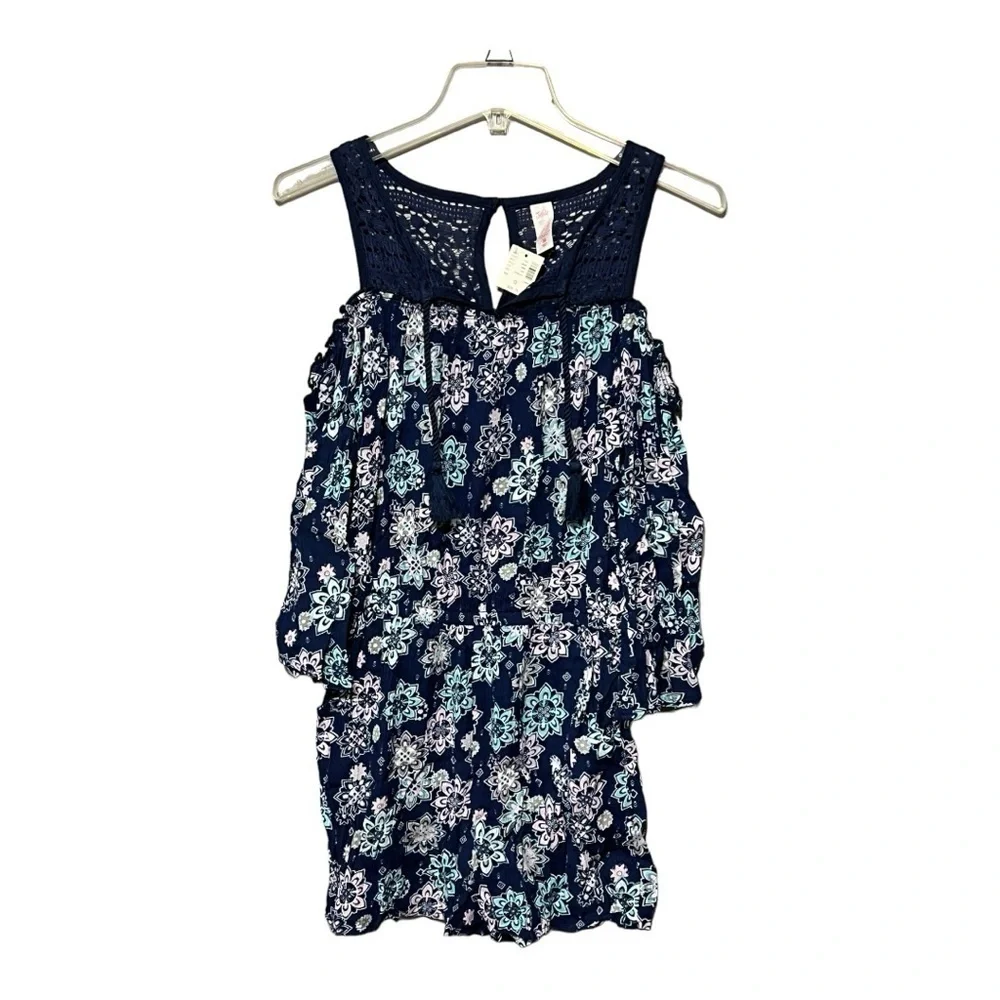 Justice Blue Printed Lace Flare Sleeve Romper Tween Festive Summer Fashion 16